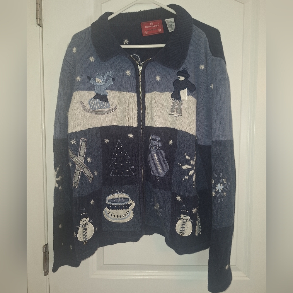 Holiday Lodge Blue Festive Holiday Women's Cardigan Sweater